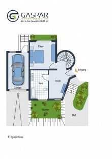 Grundriss EG Mehrst�ckiges Wohnhaus mit Klinkerfassade, Wendeltreppe und Balkon